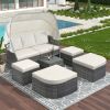 Outdoor Patio Furniture Set Daybed Sunbed with Retractable Canopy Conversation Set Wicker Furniture Sofa Set - Beige