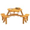 Circular Outdoor Wooden Picnic Table with Built-in Benches for Patio Backyard Garden; DIY; 1720lb Capacity; Natural/Gray - Natural - 6-person