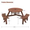 Circular Outdoor Wooden Picnic Table with Built-in Benches for Patio Backyard Garden; DIY; 1720lb Capacity; Natural/Gray - Brown - 6-person