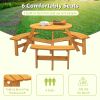 Circular Outdoor Wooden Picnic Table with Built-in Benches for Patio Backyard Garden; DIY; 1720lb Capacity; Natural/Gray - Natural - 6-person