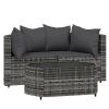 3 Piece Patio Lounge Set with Cushions Gray Poly Rattan - Gray