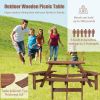 Circular Outdoor Wooden Picnic Table with Built-in Benches for Patio Backyard Garden; DIY; 1720lb Capacity; Natural/Gray - Brown - 6-person