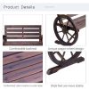 2-Person Seat Bench with Backrest Wooden Wagon Wheel Bench, Rustic Outdoor Patio Furniture-AS - as picture