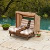 Wooden Outdoor Double Chaise Lounge, Cup Holders, Espresso - Espresso