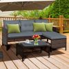 3 Pieces Outdoor Patio Corner Rattan Sofa Set - Gray