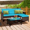 3 Pieces Outdoor Patio Corner Rattan Sofa Set - Turquoise