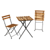 Solid Teak Wood Bistro Set Folding Table And Chair Set Power Coating Frame Patio Set With Waterproof Navy Cushion - as pic