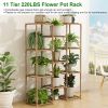 Multi-tier Wooden Plant Stand 11 Potted Flower Display Shelf Rack Vase Holder for Patio Balcony Garden - Yellow