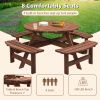 Circular Outdoor Wooden Picnic Table with Built-in Benches for Patio Backyard Garden; DIY; 1720lb Capacity; Natural/Gray - Brown - 8-person