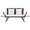 Patio Bench with Cushions 69.3" Black Poly Rattan - Black