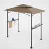 8x 5 FT Grill Gazebo Grill Canopy Double Tiered BBQ Gazebo Outdoor BBQ Canopy - khaki