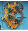 Thanksgiving Blue Sunflower Wreath Patio Leopard Ribbon Deadwood Door Hanging Decoration Simulated Flower Rattan Wreath Wall Hanging - K2-36