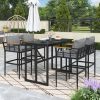 Steel Outdoor Dining Set with Acacia Wood Armrest Suitable For Patio; Balcony Or Backyard - Black