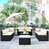 9-piece Outdoor Patio Large Wicker Sofa Set, Rattan Sofa set for Garden, Backyard,Porch and Poolside, Gray wicker - Beige