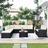 9-piece Outdoor Patio Large Wicker Sofa Set, Rattan Sofa set for Garden, Backyard,Porch and Poolside, Gray wicker - Beige