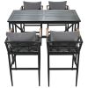 Steel Outdoor Dining Set with Acacia Wood Armrest Suitable For Patio; Balcony Or Backyard - Black