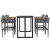 Steel Outdoor Dining Set with Acacia Wood Armrest Suitable For Patio; Balcony Or Backyard - Black