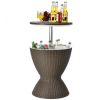 3 in 1 8 Gallon Patio Rattan Cooler Bar Table with Adjust Ice Bucket - brown