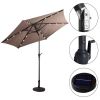 9 Feet Patio LED Solar Umbrella with Crank - Tan