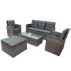 5-piece Outdoor UV-Resistant Patio Sofa Set with Storage Bench All Weather PE Wicker Furniture Coversation Set with Glass Table, Gray - Gray