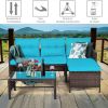 3 Pieces Outdoor Patio Corner Rattan Sofa Set - Turquoise