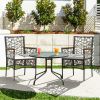 2 Pieces PE Wicker Patio Bistro Dining Chairs with Acacia Wood Armrests and Cushions - as show