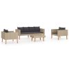 4 Piece Patio Lounge Set with Cushions Poly Rattan Beige - Beige