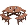 Circular Outdoor Wooden Picnic Table with Built-in Benches for Patio Backyard Garden; DIY; 1720lb Capacity; Natural/Gray - Brown - 8-person