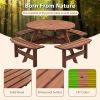 Circular Outdoor Wooden Picnic Table with Built-in Benches for Patio Backyard Garden; DIY; 1720lb Capacity; Natural/Gray - Brown - 8-person