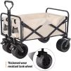 Folding Wagon Carts Collapsible Beach Wagon with Big Wheels for Sand 330lbs Capacity - Khaki