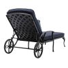 Chaise Lounge Outdoor Chair with Navy Blue Cushions, Aluminum Pool Side Sun Lounges with Wheels Adjustable Reclining, Patio Furniture Set - as Pic