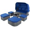 Outdoor Patio Furniture Set Daybed Sunbed with Retractable Canopy Conversation Set Wicker Furniture Sofa Set - Blue