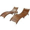 Outdoor Patio Wood Portable Extended Chaise Lounge Set with Foldable Tea Table for Balcony; Poolside; Garden - Gray