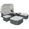 Outdoor Patio Furniture Set Daybed Sunbed with Retractable Canopy Conversation Set Wicker Furniture Sofa Set - Beige