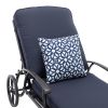 Chaise Lounge Outdoor Chair with Navy Blue Cushions, Aluminum Pool Side Sun Lounges with Wheels Adjustable Reclining, Patio Furniture Set - as Pic