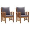 Patio Chairs with Cushions 2 pcs Solid Acacia Wood - Dark gray