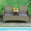 2-Person Patio Rattan Conversation Furniture Set with Coffee Table - as show