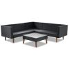 4-pieces Outdoor Wicker Sofa Set;  Patio Furniture with Colorful Pillows;  L-shape sofa set;  Gray cushions and Black Rattan - Black+ Gray