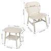 3 Pieces Hollow Design Retro Patio Table Chair Set All Weather Conversation Bistro Set Outdoor Table with Open Shelf and Lounge Chairs with Widened Se