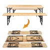 3PCS Outdoor Folding Picnic Table Bench Set, Portable Patio Dining Table Set with Wooden Top & Steel Frame - picture