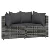 3 Piece Patio Lounge Set with Cushions Gray Poly Rattan - Gray