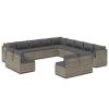 13 Piece Patio Lounge Set with Cushions Gray Poly Rattan - gray