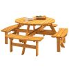 Circular Outdoor Wooden Picnic Table with Built-in Benches for Patio Backyard Garden; DIY; 1720lb Capacity; Natural/Gray - Natural - 8-person