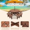 Circular Outdoor Wooden Picnic Table with Built-in Benches for Patio Backyard Garden; DIY; 1720lb Capacity; Natural/Gray - Brown - 8-person