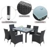 7-piece Outdoor Wicker Dining set - Dining table set for 7 - Patio Rattan Furniture Set with Beige Cushion (Black) - Black