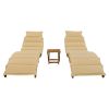 Outdoor Patio Wood Portable Extended Chaise Lounge Set with Foldable Tea Table for Balcony; Poolside; Garden - Brown