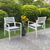 2Pcs Aluminum Teak Dining Chair;  Patio Armchair with Cushion for Indoor or Outdoor; White - White