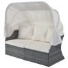 Outdoor Patio Furniture Set Daybed Sunbed with Retractable Canopy Conversation Set Wicker Furniture Sofa Set - Beige