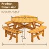 Circular Outdoor Wooden Picnic Table with Built-in Benches for Patio Backyard Garden; DIY; 1720lb Capacity; Natural/Gray - Natural - 8-person