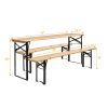 3PCS Outdoor Folding Picnic Table Bench Set, Portable Patio Dining Table Set with Wooden Top & Steel Frame - picture